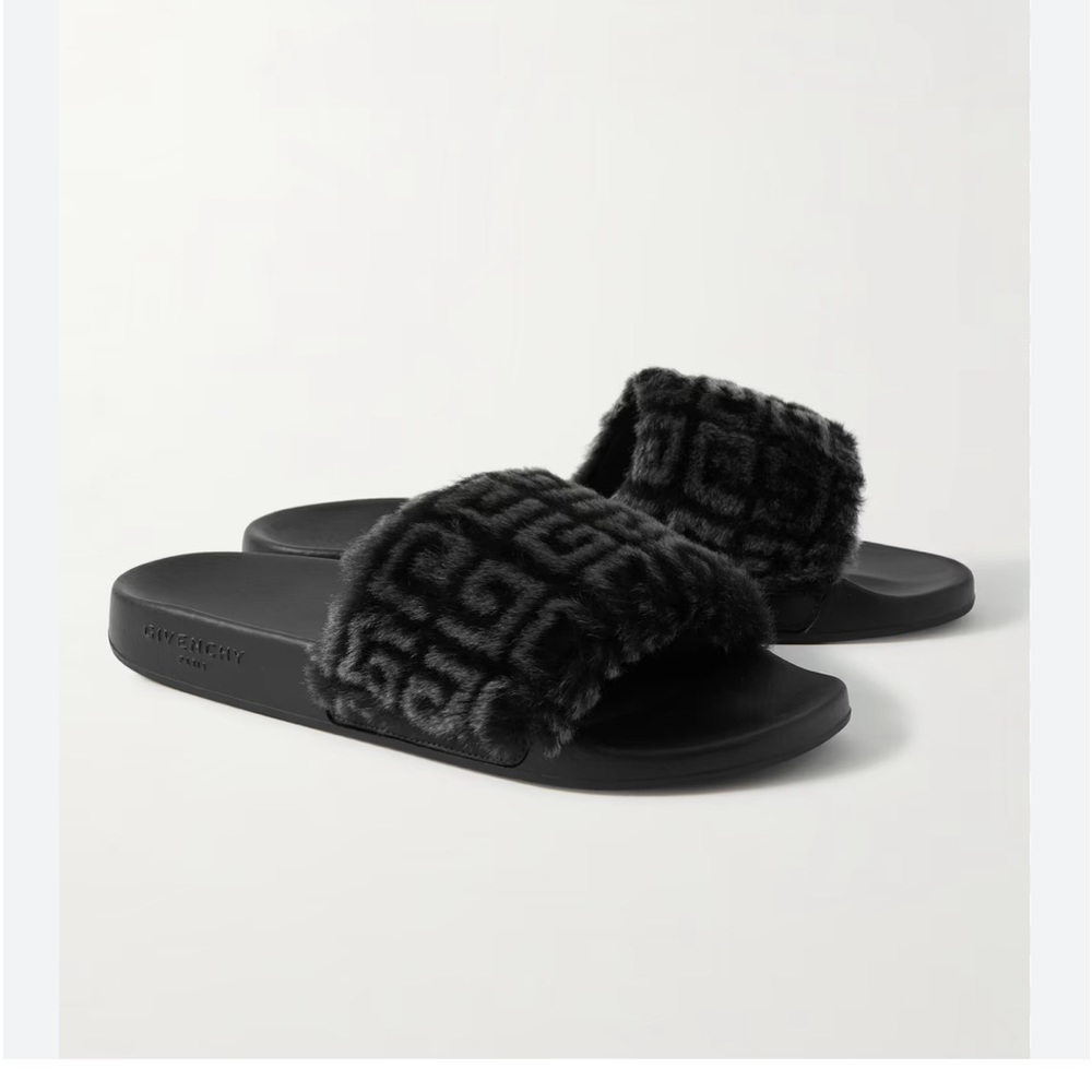 GIVENCHY Logo-print Shearling Slides in very good condition